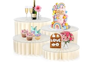 Albassa 4 PCS Buffet Risers Food Risers for Buffet Table Foldable Cardboard Food Display Stands with PVC Plates for Party Wedding Show Catering Desserts Jewelry (White, 4 PCS)