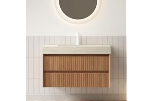 RAINLUX 36" Bathroom Vanity with Sink, Modern Bathroom Floating Vanity with Travertine-Pattern Sintered Stone Top & Ceramic Undermount Basin, Pre-Assembled W/2 Drawers, Espresso