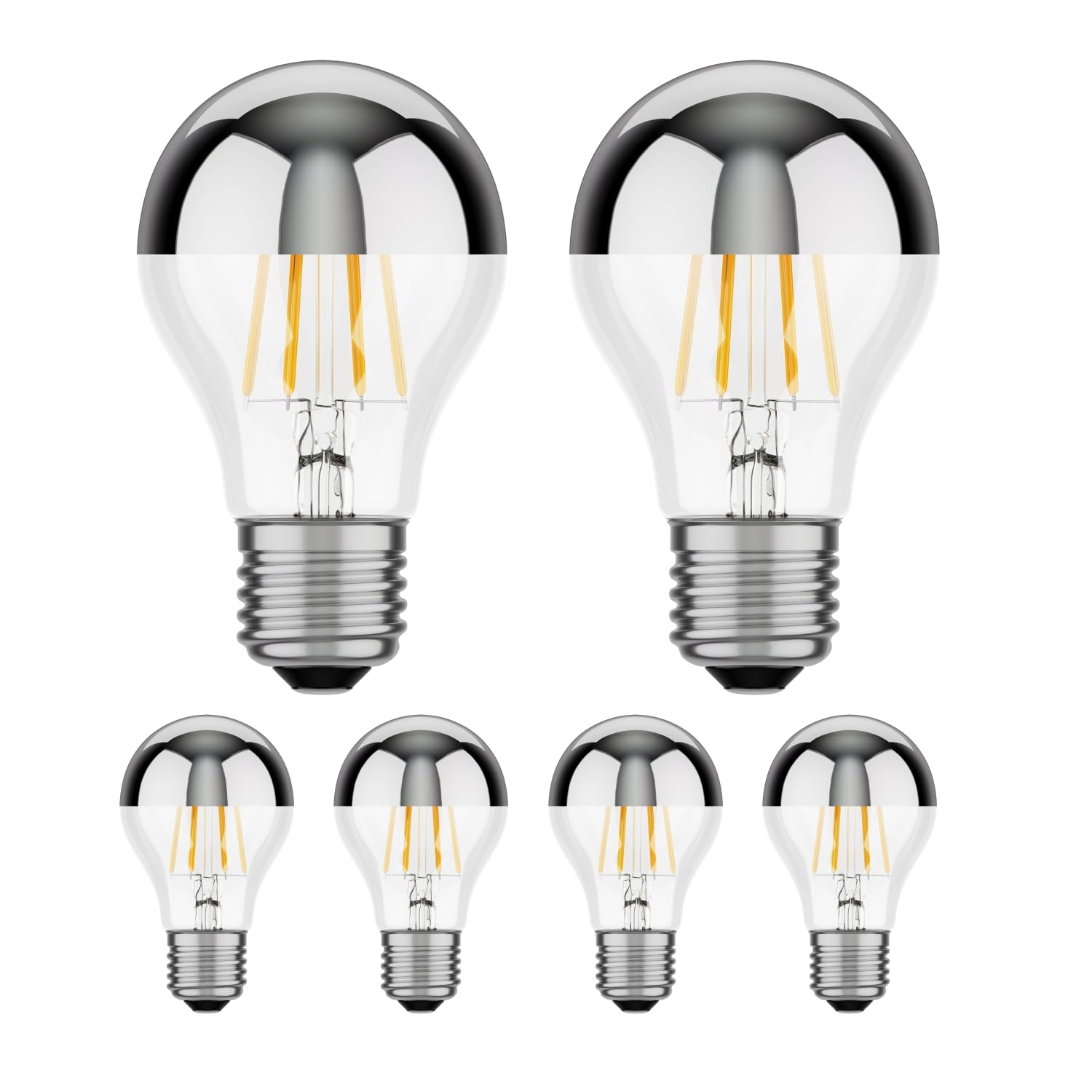 ledscom.de 6 Pieces E27 LED Bulb, A60, Warm White (2700 K), 6 W, 667lm, Head Mirror (Silver)