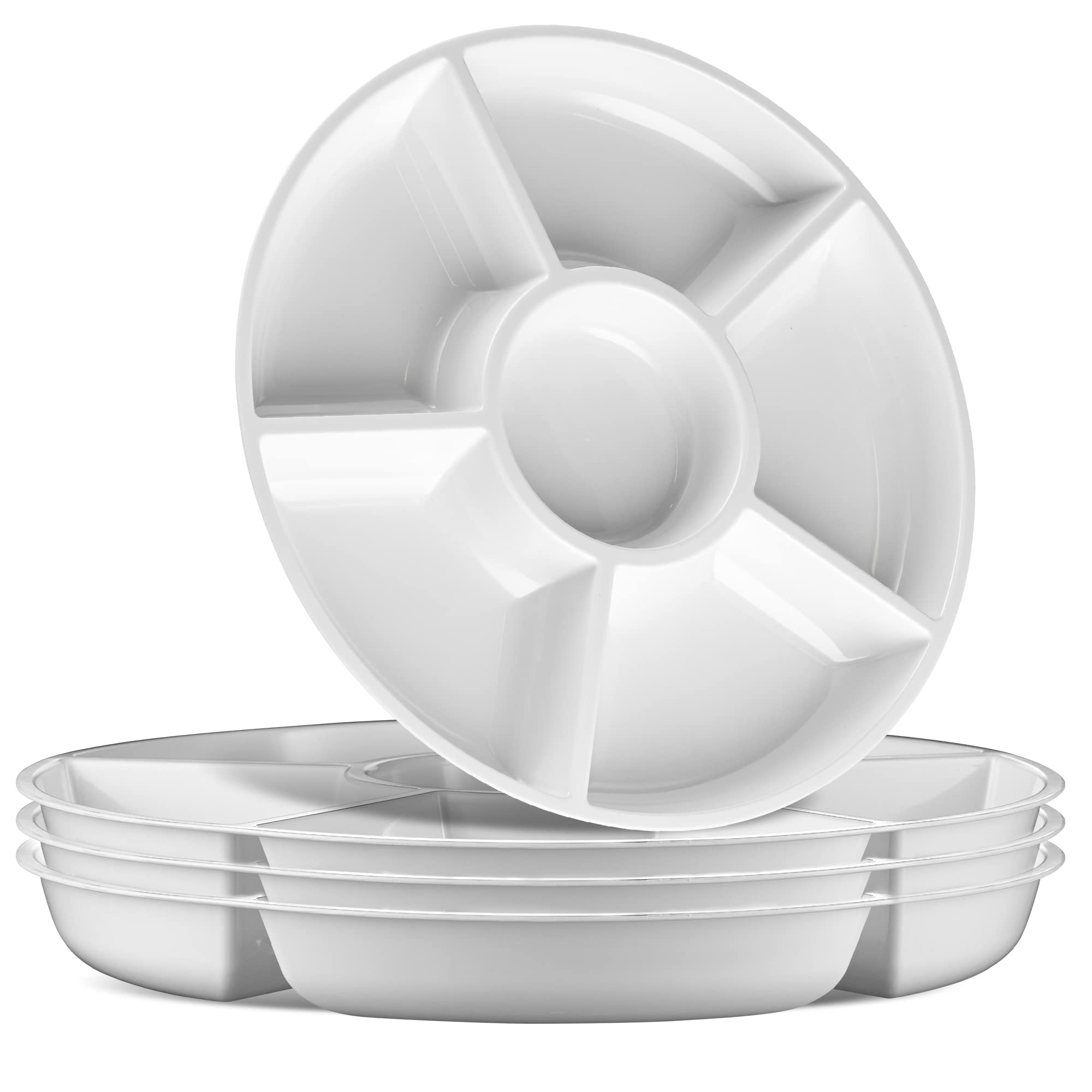 Photo 1 of Plasticpro 6 Sectional Round Plastic Serving Tray/Platter (2, White)
