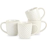 Holise Ceramic Coffee Mugs Set of 4, 14 oz Coffee Cups with Handle, Embossed Stoneware Mugs Set for Cappuccino, Latte, Tea, Hot Chocolate and Milk,Housewarming Gifts,Dishwasher&Microwave Safe.