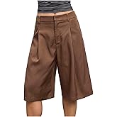 GORGLITTER Women's Dressy Wide Leg Dress Bermuda Shorts Casual Business Pleated High Waisted Summer Trouser Shorts
