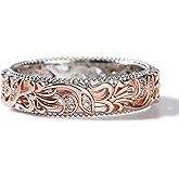 Jeulia Floral Ring Band Sterling Silver Two Tone Leaf Carved Vintage Unique Hollow Flower Rose Gold Jewelry Engagement Wedding Bridal Sets Stackable Anniversary Promise with Gift Box