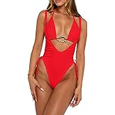 FUTLU Tummy Control Two Piece Swimsuit for Women High Cut Thong Swimwear Drawstring Side Bathing Suit