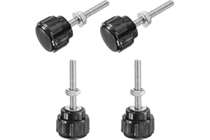 uxcell 4 Sets Knurled Knobs Thumb Screws with Nuts Washers, Metric M3 x 20mm Male Thread 14mm Plastic Head, Zinc Plated Carbon Steel Stud Hand Knobs Clamping Thumbscrews Handles, Black