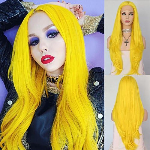 QD-Udreamy Sexy Yellow Heat Resistant Hair Synthetic Lace Front Wigs Hair Replacement Wigs