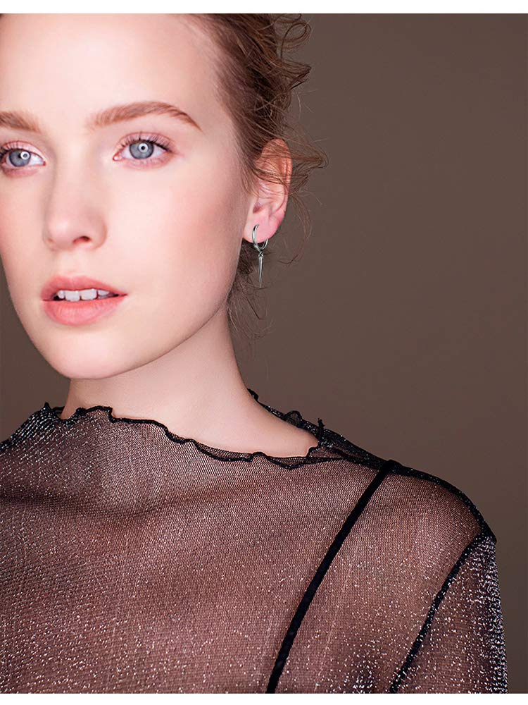 Dtja Minimalist Spike Dangle Drop Hoop Earrings for Women Girls 925 Sterling Silver Charms Hoops Cuff Cartilage Stud Tragus Helix Wrap Geometric Hypoallergenic Fashion Personalized Punk