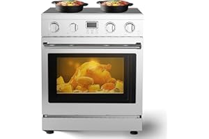 FESTISOUL 30" Electric Range with 4 Heating Elements Convection Oven 4.8 Cu. Ft. Capacity, 6 Functions Professional Electric Range Oven with Smooth Glass Top, Stainless Steel for Family Kitchen Cooking