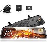 WOLFBOX G840S 12" 4K Mirror Dash Cam Backup Camera, 2160P Full HD Smart Rearview Mirror for Cars & Trucks, Front and Rear Vie