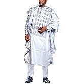 TIDOIRSA Dashiki for Men, Boubou Caftan Embroidery African Mens Clothing Dashiki Shirts and Pants Outfits 3 Pieces Set