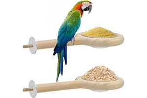 ASOCEA 2 Pack Bird Perch Bird Feeding Cup, Bird Bowls for Cage Wooden Perch Stand Hanging Bowls for Bird Cage Accessory Parrot Wood Perch Stand Toy for Parakeet Lovebird Cockatiel Budgie Small Parrots