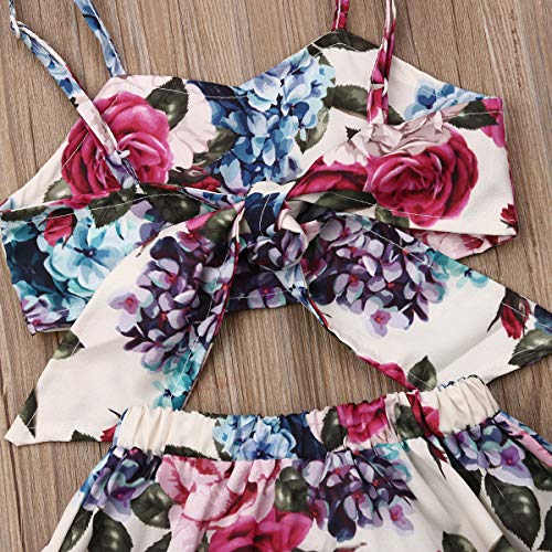 Toddler Baby Girls Ruffle Strap Top+Boho Floral Skirt Summer Outfit Clothes Two Piece Set (Full Floral-Hydrangea&Rose, 1-2T) - Thumbnail 5