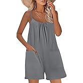 Nfsion Womens Casual Sleeveless Romper Loose Spaghetti Strap Shorts Overalls Jumpsuit with Pockets Summer Clothes