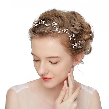 Samidy Wedding Bridal Gold Headband Bridal Pearl Halo Bridal