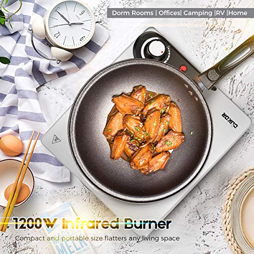 CUKOR Portable Electric Stove, 1200W Infrared Single Burner Heat-up In Seconds, 7.1 Inch Ceramic Single Hot Plate Cooktop for Dorm Office Home Camp, Compatible w/All Cookware