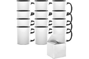 TWISTED ENVY Set of 12 15 oz. Ceramic Sublimation Mugs - Inner/Handle - BLACK - Professional Grade Sublimation Mug- Sublimation Series - Cardboard Box with Foam Supports