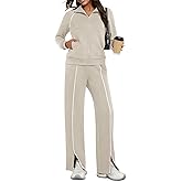 Casly Lamiit Womens 2 Piece Outfits 2025 Fall Casual Zip Up Sweatsuits Lounge Set Travel Wide Leg Pants Striped Tracksuit