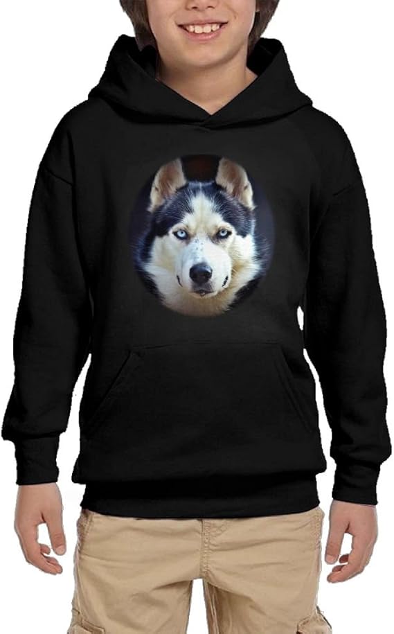 Siberian Husky Face Youth Unisex Pullover Fleece Hoodie For