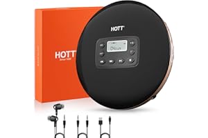 QDZ HOTT CD Player Portable with Bluetooth, Portable CD Player, CD-R,MP3 USB Rechargeable Walkman CD Player with Headphones and AUX Cable for Car Travel, Discman CD Player with Shockproof （CD711T）