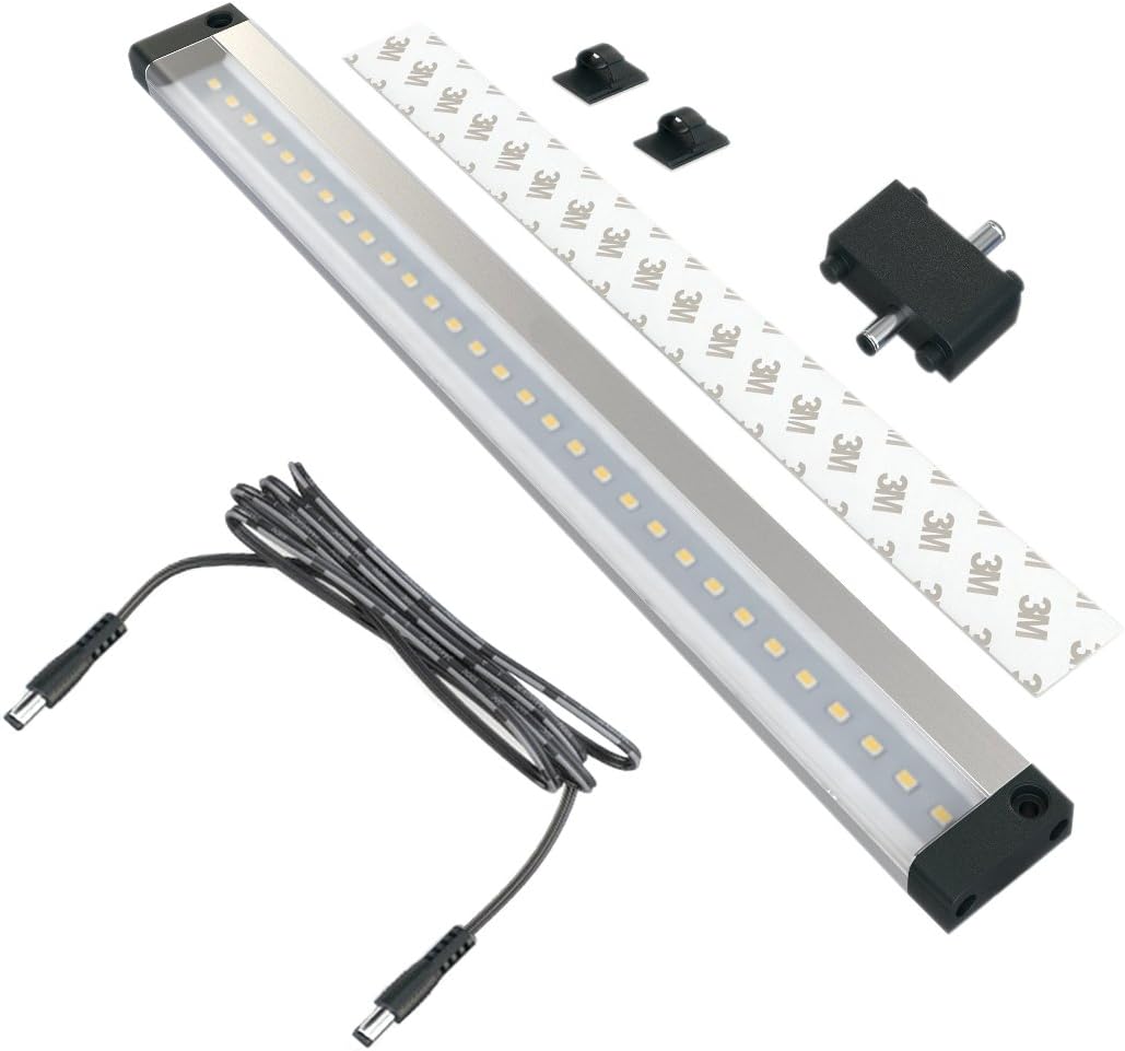 EShine12 inch LED Dimmable Under Cabinet Lighting Strip, NO Sensor, Black, with Accessories (No Power Supply Included), Cool White (6000K)