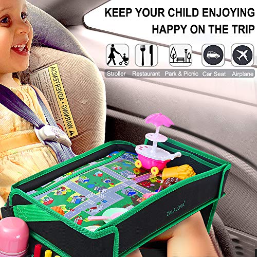 Car Seat Travel Tray, ZALALOVA Kids Waterproof Travel Tray Car Organizer with Sturdy Play Table Road Design Enables Snack Play Learn Drawing for Christmas Children Car Seats Strollers & Air Travel - Thumbnail 2