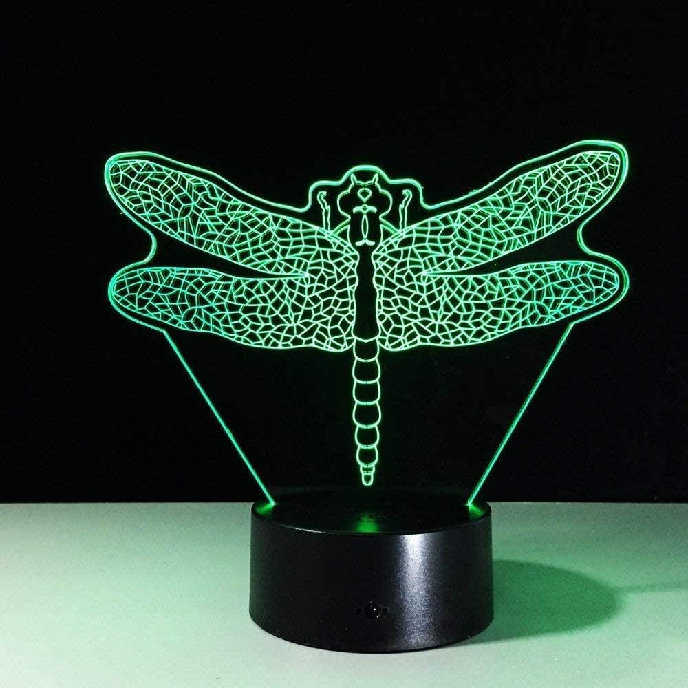 3D Night Light Dragonfly Moel 3D Led Lamp Night Light with 7 Color Changing Led Illusion Table