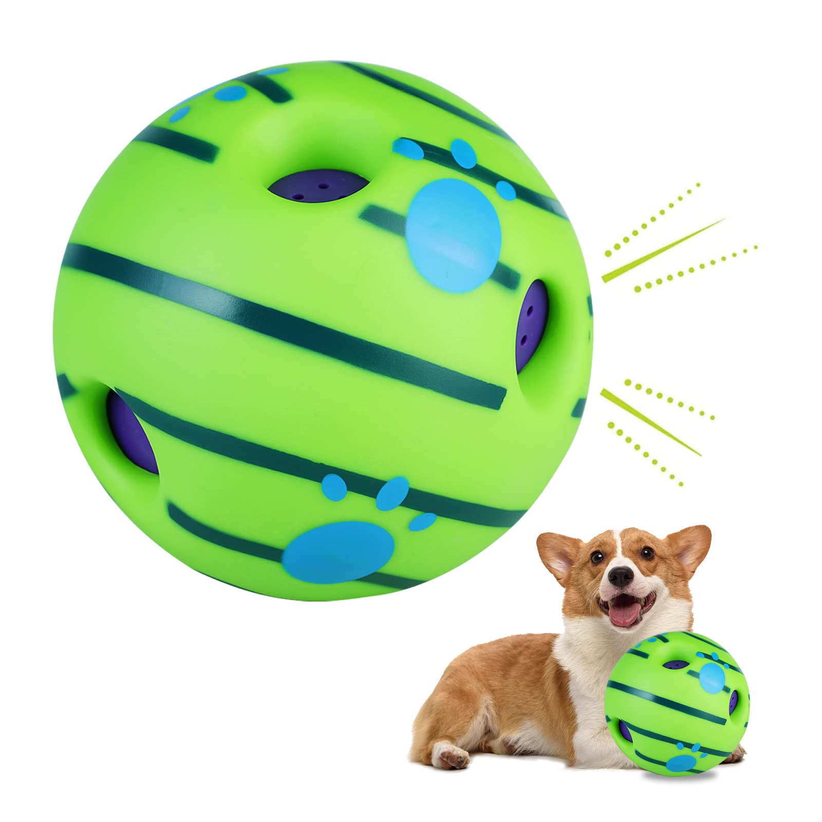 YOYIAG Ball Toys for Dogs: Giggle Roll Sound Interactive Teeth Grinding Giggle Ball Funny Wobble Wag Dog Toy with Green Wavy Lines for Large, Medium and Small Pet Cat Dog, Relieve Anxiety and Boredom