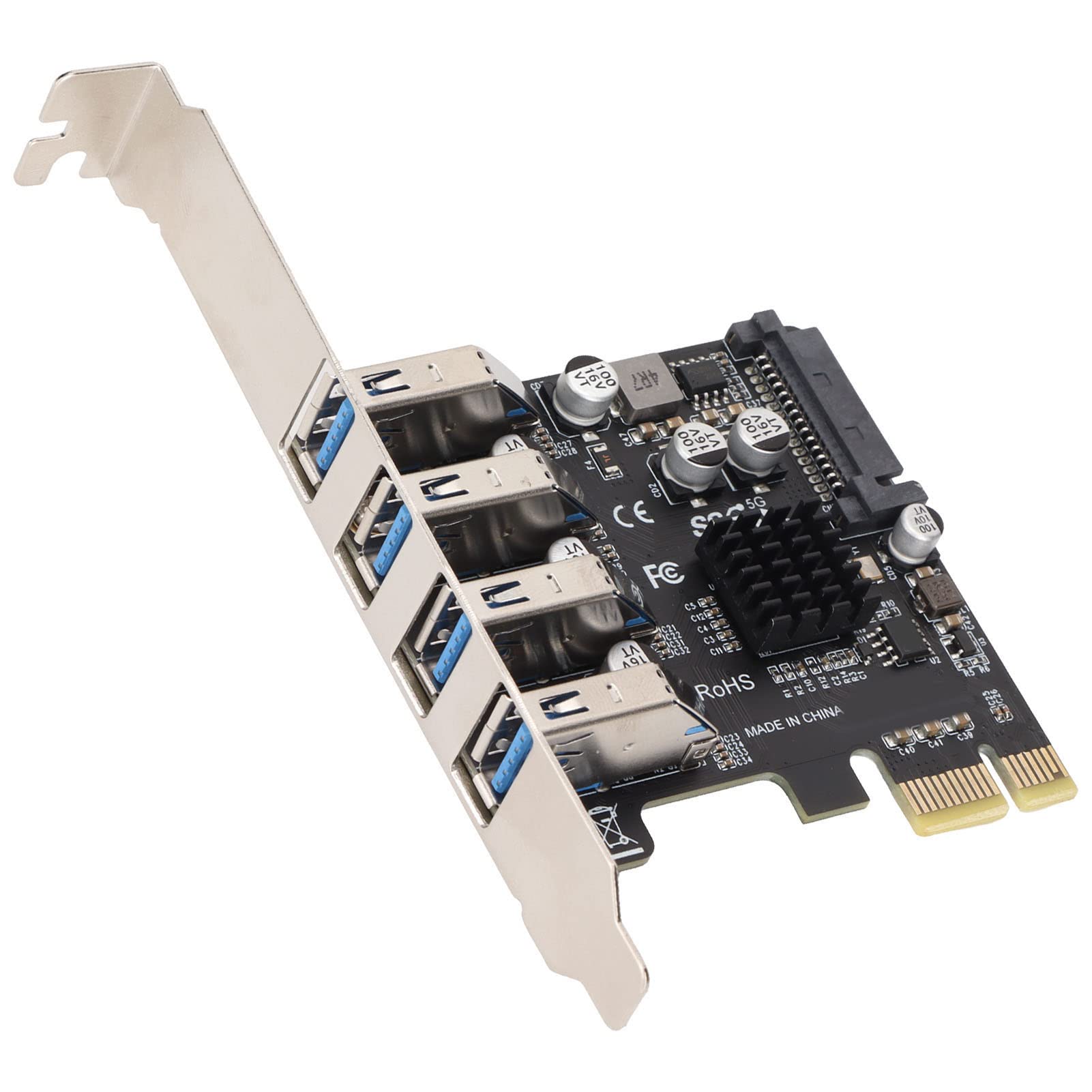 Zunate USB 3.0 PCIE Expansion Card, 4 Port 5Gbps Transmission USB Expansion Card,Compatible with X4/X8/X16,Supporting Full Height Chassis/Half Height Chassis