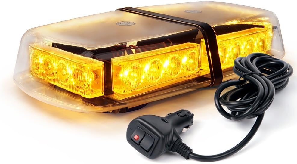 Xprite Amber 24 LED 12W Emergency Warning Flashing Rooftop Strobe Light with Magnetic Base for Snow Plow Cars Trucks