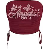 SOLY HUX Women's Y2K Tube Tops Rhinestone Strapless Sleeveless Graphic Going Out Crop Tops