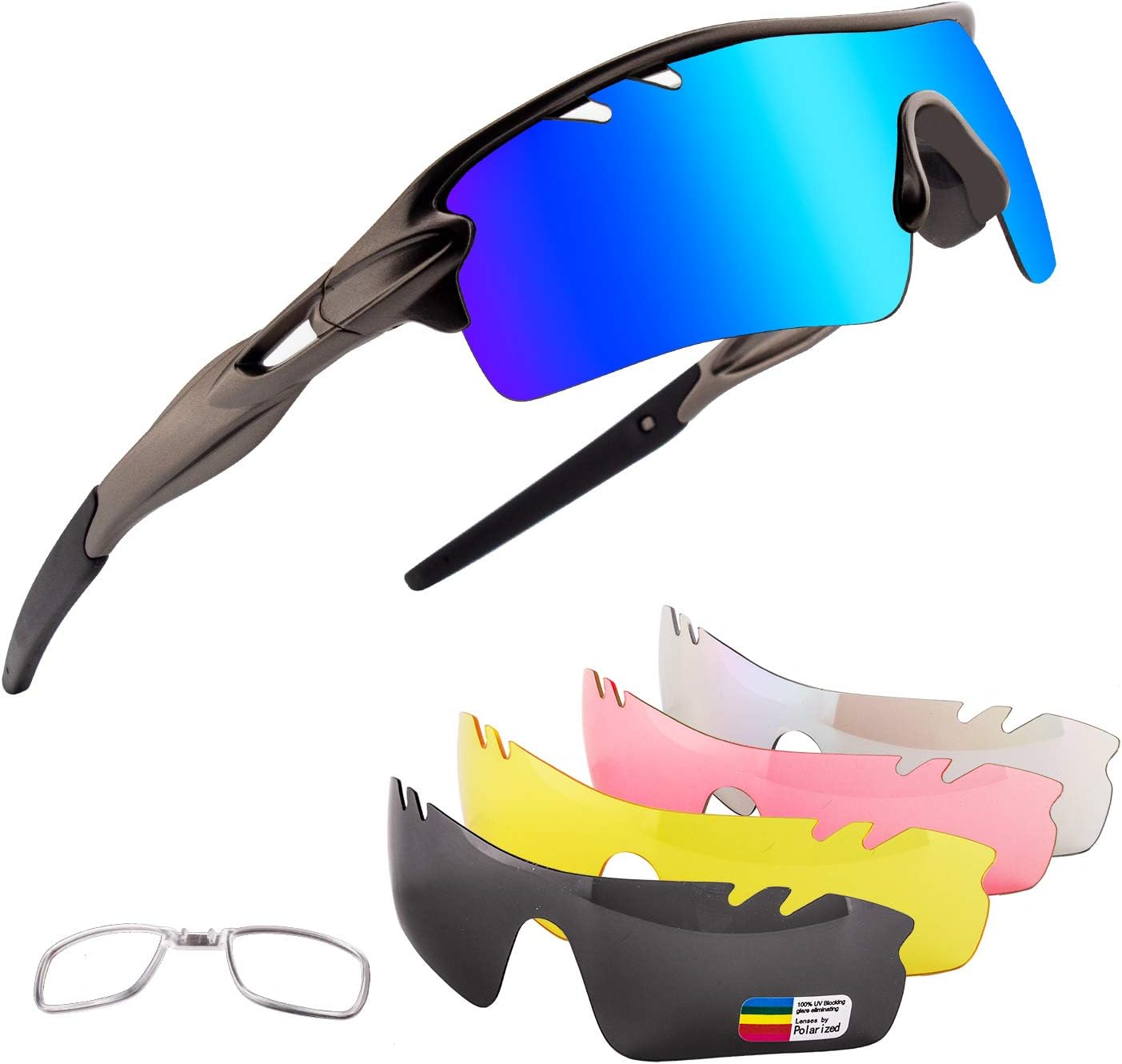 OULIQI Polarized Sports Sunglasses for Men Women,with 5 Interchangeable Lenes for Running Driving Fishing Golf Baseball