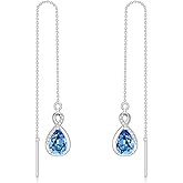 LELOUCHY Infinity Gemstone Threader Earrings Long Chain Drop Earrings 925 Sterling Silver 12 Birthstone Birthday Jewelry Gifts for Women (Gift Box)