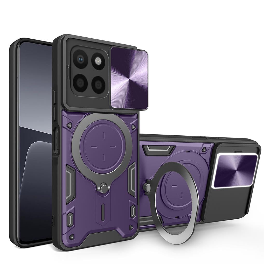 SEAHAI Case for HONOR X6a, Ultra-thin Silicone TPU Shockproof Hybrid Hard PC Cool Style Cover, with Slide Camera Cover and Metal Ring Magnetic Kickstand - Dark purple