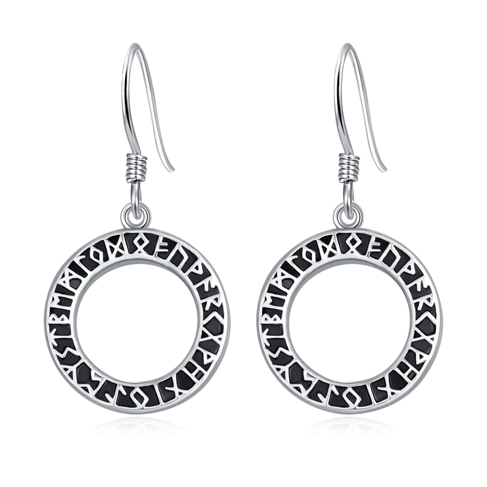 KINGWHYTE Viking Drop Earrings 925 Sterling Silver Viking Rune Black Earring Norse Jewellery Birthday Christmas Gifts for Men Women