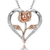 Rose Gold Flower Pendant Necklace with Heart, Silver & Rose. Unique Gift for Mom or Wife, Birthday, Christmas, Mother's Day