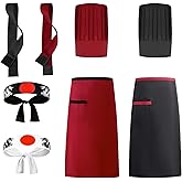 8 Pcs Hibachi Chef Costume Accessories Chef Costume Adult Set Chef Hat and Apron, Japanese Headband and Tie for Husband Wife Halloween Cosplay Party, Hibachi Party and BBQ Birthday Party Decorations