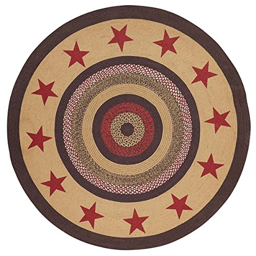 VHC Brands Classic Country Primitive Flooring - Landon Tan Stenciled Stars Round Jute Rug, 8' Diameter