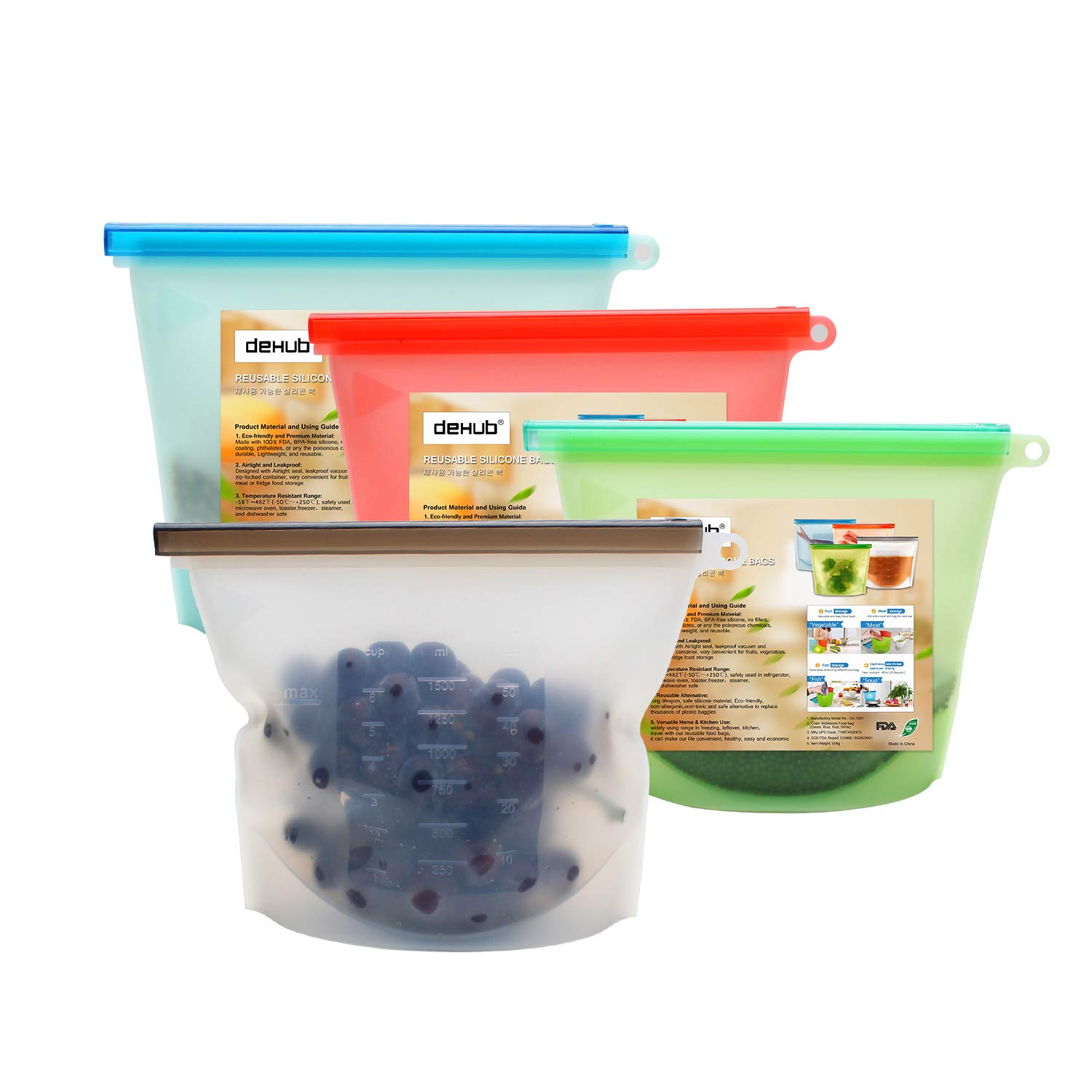 DeHub -Bolsas para Alimentos reciclables, Resistente a Fugas (4 x ...