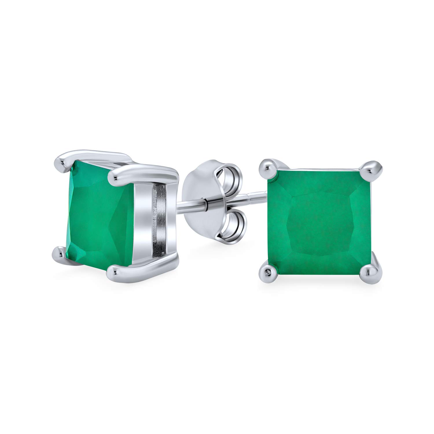 Green Square Cubic Zirconia Princess Cut AAA CZ Stud Earrings For Women .925 Sterling Silver Simulated Jade — image 1