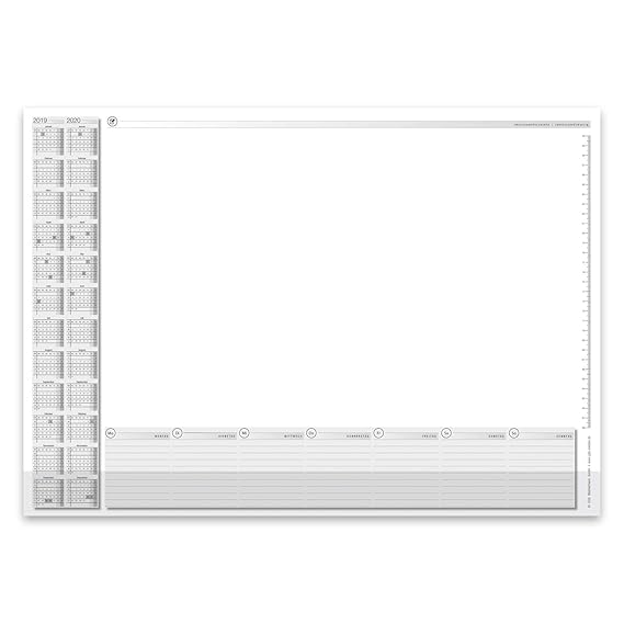 Schreibtischunterlage mit 2-Jahres-Kalender und Kantenschutz I DIN A2 I 40 Blatt I aus Papier zum Abreißen I Kalendarium 2019