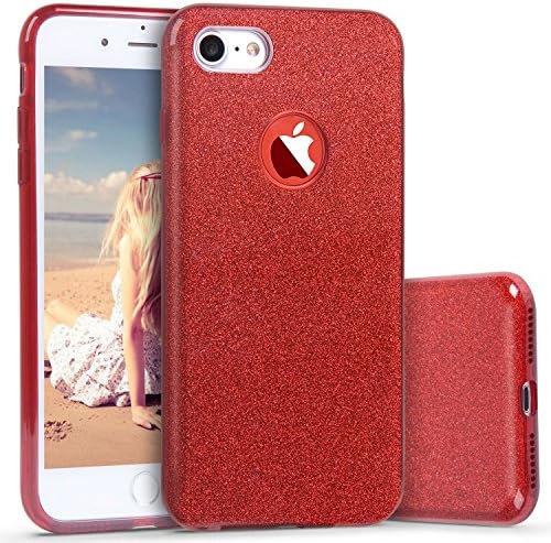 iPhone 8 Case,iPhone 7 Case,Small Knife Bling Glitter Sparkle Three Layer Shockproof Soft TPU Outer Cover + Hard PC Inner Protective Skin for iPhone 8 / iPhone 7 (Red)
