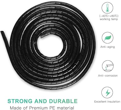 Gaine Spirale Câble 4mm Et 6mm - 10m Noir - Organisation Et Protection Câbles