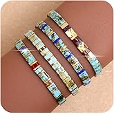 Tyebiva Tila Flat Beaded Bracelets Set for Women, 4Pcs Trendy Handmade Miyuki Glass Stack Beads Stretch Bracelet Festive Holiday Accessories Jewelry Gift.