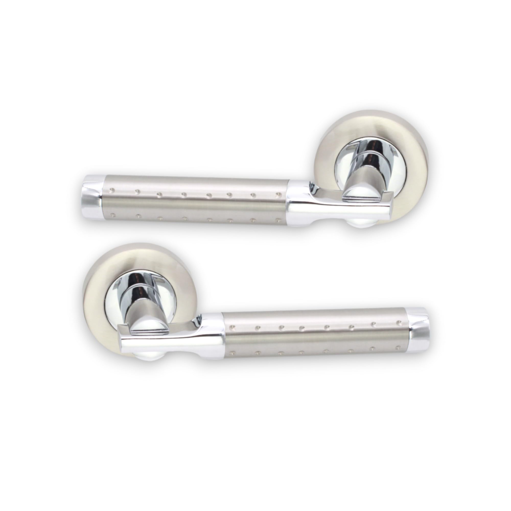 Infinity Decor Straight Lever Door Handle Pair on Rose Set Dual Tone Finish Zinc Passage Handles - Ideal for Interior & Exterior Doors
