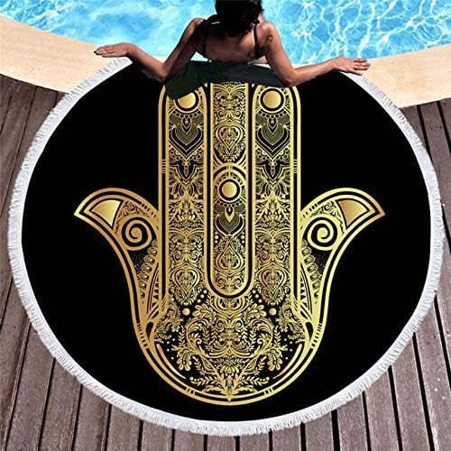 Rjjdd Microfiber Round Beach Towel For Adults Summer Toalla Tassel Yoga Mat Hamsa Hand Printed T63 Outdoor
