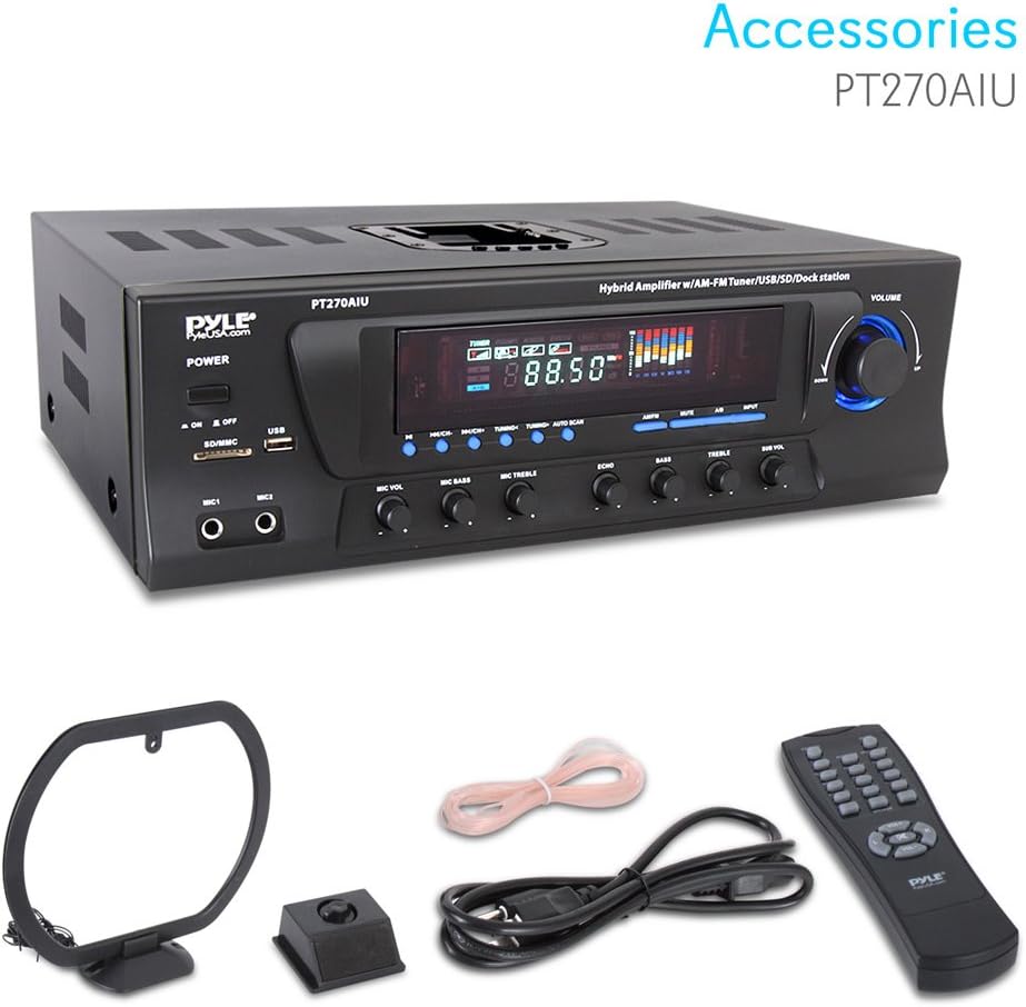 300W Digital Stereo Receiver System - AM/FM Qtz. Synthesized Tuner, USB/SD Card MP3 Player & Subwoofer Control, A/B Speaker, iPod/MP3 Input w/ Karaoke, Cable & Remote Sensor - PyleHome PT270AIU: Home Audio & Theater