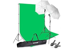 SLOW DOLPHIN Photography Background Stand Support System with Muslin Backdrop (Chromakey Green Screen kit),1050W 5500K Daylight Continuous Umbrella Lighting Kit for Photo Studio Product, Portrait