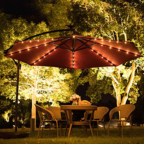 Umbrella Lights, Patio Outdoor Umbrella Waterproof LED Rope Lights String Lights, Battery Operated Indoor Decor, 8 Strings, 13 LED per String Adjustable Brightness - Warm White
