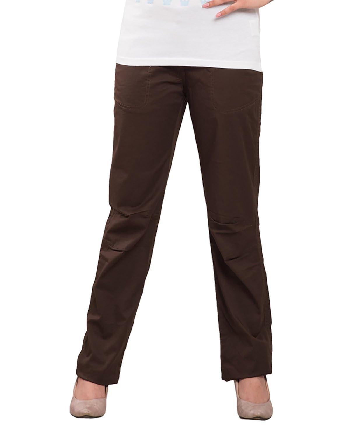 begonia women brown stretch cotton spandex twill pants