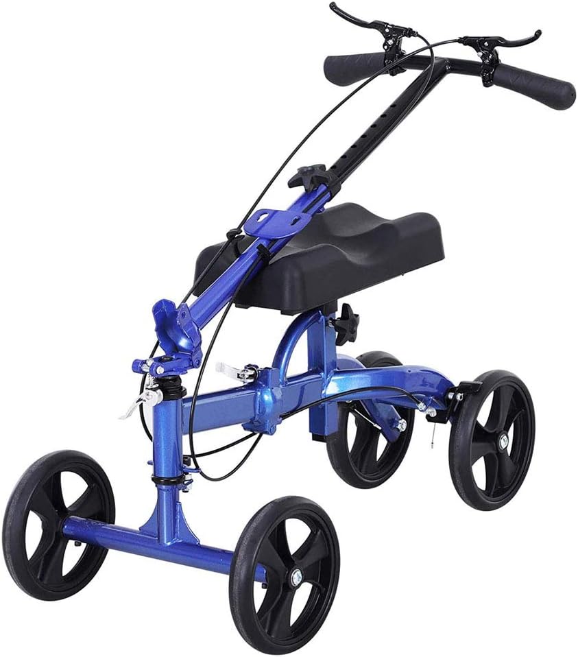 ZBYL 4 Wheels Knee Scooter Walker with Orthopedic Seat Pad, Brake System And Basket, for Broken Leg Foot Injuries, Walking Aid Disabled Crutches Alternative - Blue